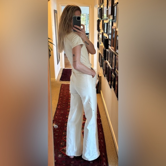 Good American Fit for Success Palazzo Cream Off White Denim Jumpsuit Boiler Suit - Picture 14 of 17